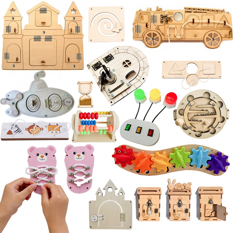Montessori Wooden Busy Board Toddler - DIY Montessori Meşgul Tahtası Ahşap Aksesuarları