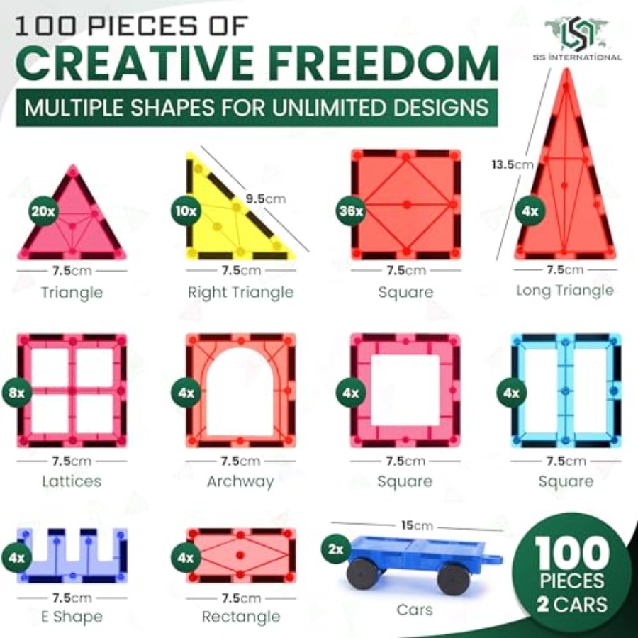 100 Parçalı 2 Arabalı Manyetik - Magnetic Building Tiles Set 100Pcs incelemesi ve fiyatı